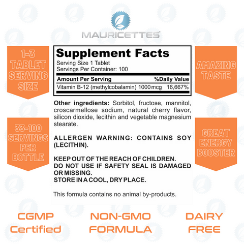 Mauricettes Chewable Vitamin B12 Ingredients